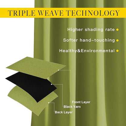 NICETOWN Light Reducing Grommet Curtains - Triple Woven Textured Soft Curtain Panels for Living Room Window Treatment Drapes for Sliding Door (W80 x L108, Fresh Green, 2 Pieces)