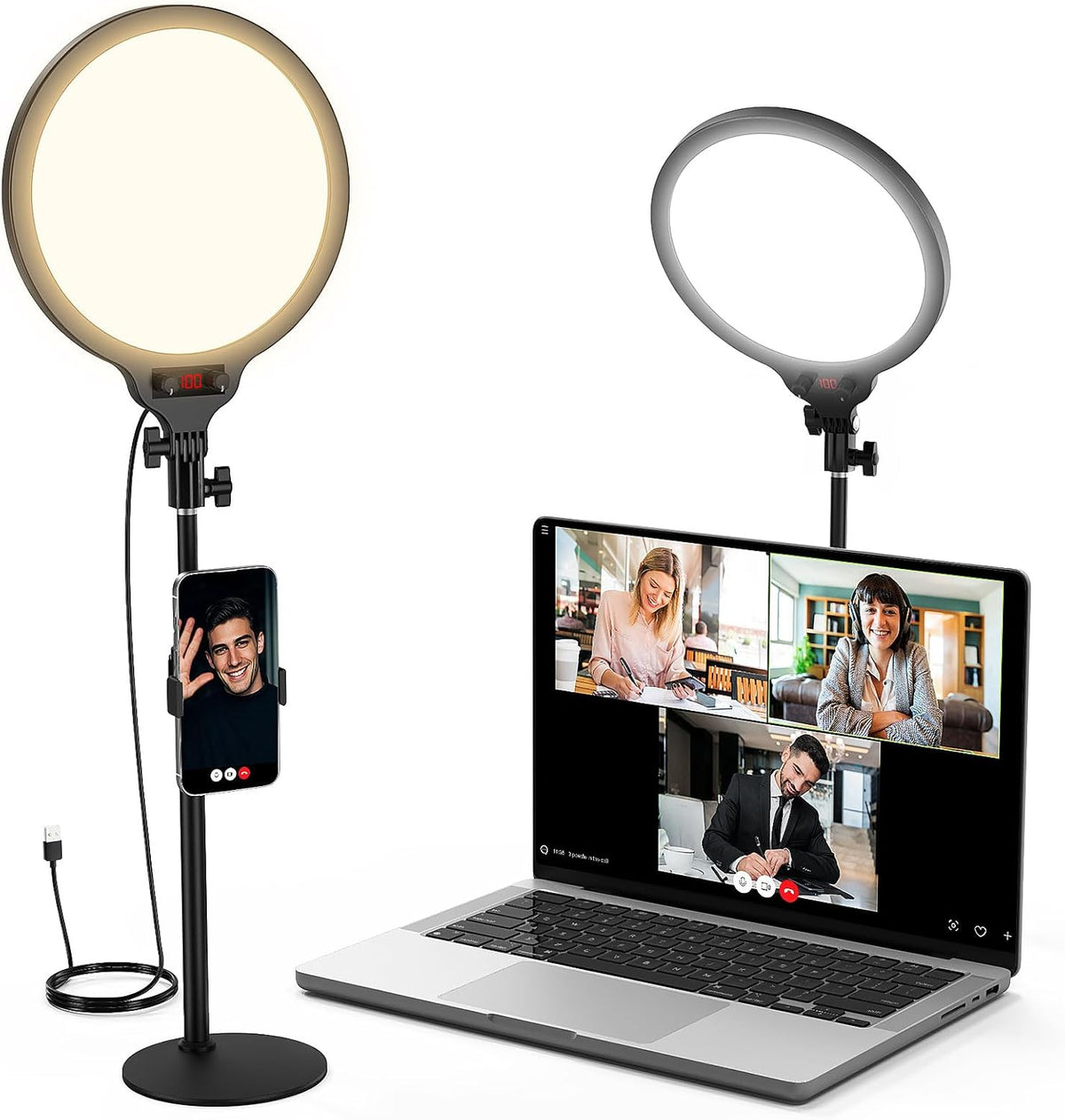 MoKo Desk Ring Light with Stand and Phone Holder, 10" Full-Screen LED Ring Light for Desk, Dimmable Zoom Lighting for Computer, Desk Light for Video Calls,Video Recording,Live Streaming,TikTok,Makeup
