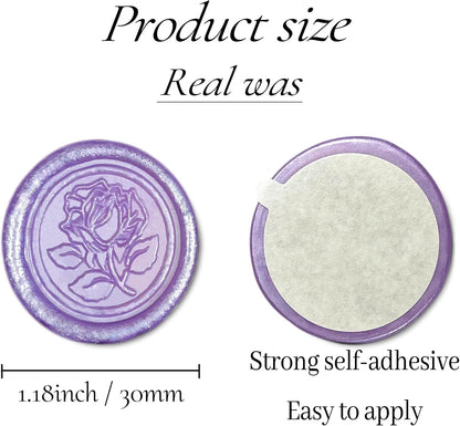 50pcs Purple Metal Vintage Wax Seal Stickers, Waterproof, Self Adhesive, for Wedding Invitations, Envelope, Gift Wrap, Christmas