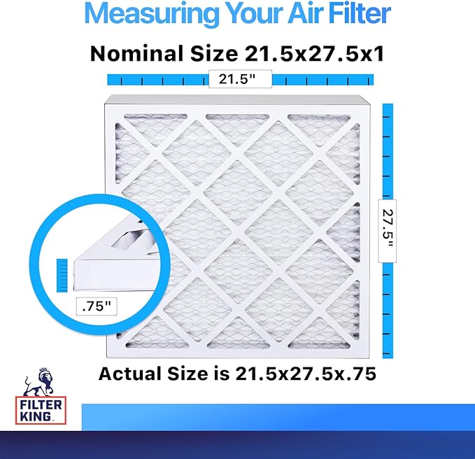 Filter King 21.5x27.5x1 Air Filter | 4-PACK | MERV 8 HVAC Pleated A/C Furnace Filters | MADE IN USA | Actual Size: 21.5 x 27.5 x .75"
