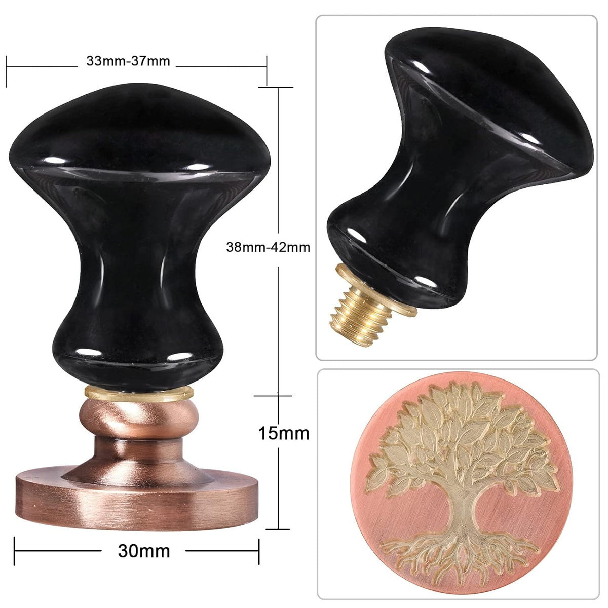 rockcloud Wax Seal Stamp Set, 4 Pieces Sealing Wax Stamps Copper Seals with 1 Black Obsidian Seal Handle for Cards Envelopes Invitation Decoration, Tree of Life