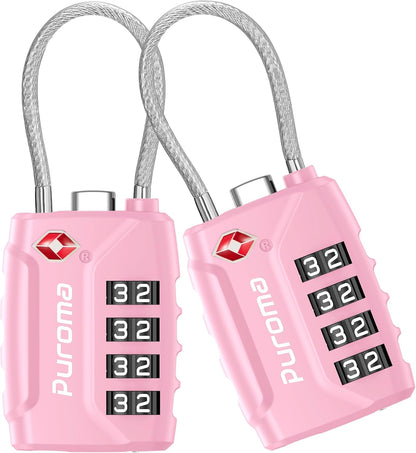 Puroma 2 Pack TSA Approved Luggage Locks, 4 Digit Combination Travel Locks Resettable Code Lock with Zinc Alloy Body for Suitcase, Toolbox, Backpack, Bag, Gym Locker (Pink)