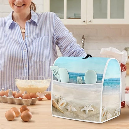 Fashion Mixer Covers Beach Print Indoor Kitchen Decorations, Polyester Dustproof Cover with Pockets for Stand Mixer, Compatible with Stand Mixer, S(4.5-5 qt)