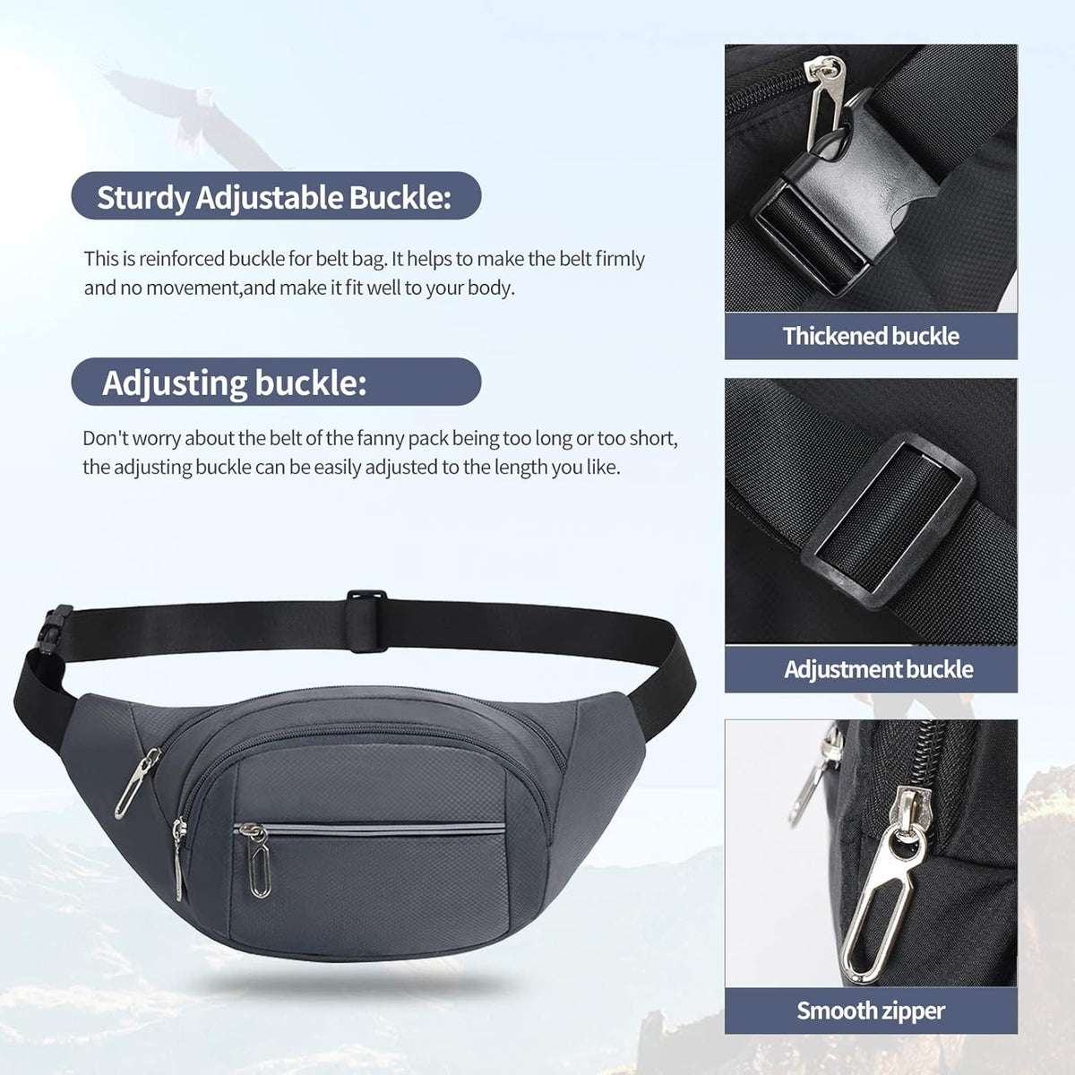 DAITET Crossbody Fanny Pack for Men&Women,Large Waist Bag & Hip Bum Bag with Adjustable Strap for Outdoors Workout Traveling Casual Running Hiking Cycling