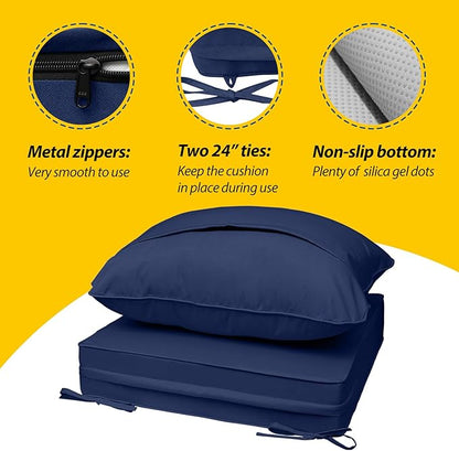 AAAAAcessories Outdoor Seat Cushions for Chairs, Fade-Resistant, Waterproof Patio Furniture Replacement Cushions, 23.5" x 25.5" x 5" + 23.5" x 19", Navy Blue