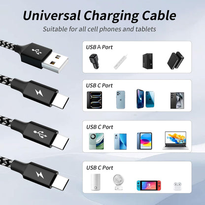 Multi Charging Cable,USB C Splitter Cable,3 in 1 Travel Fast Charging Cord with 3 Type-C Port for iPhone 16 15 Pro Max Galaxy S23 S22 S10 Note 20 Cell Phones Tablets and More,1Pack 5FT