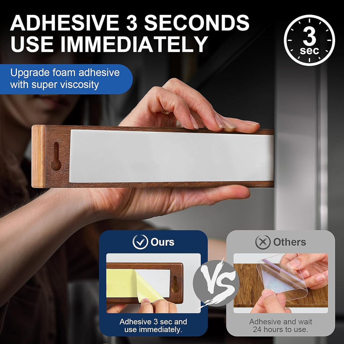 Magnetic Knife Strips, Magnetic Knife Holder for Wall 10 Inch, Acacia Wood Knife Magnetic Strip Use as Knife Bar, Knife Holder for Kitchen Utensil Organizer, Without hooks