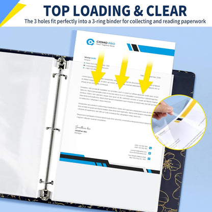 SUNEE Sheet Protectors 50 Packs for 3 Ring Binder, PVC-Free Clear Page Protectors 8.5x11 Inches Plastic Sleeves for Paper, Documents, Photos, Top Loading Binder Sleeves Letter Size