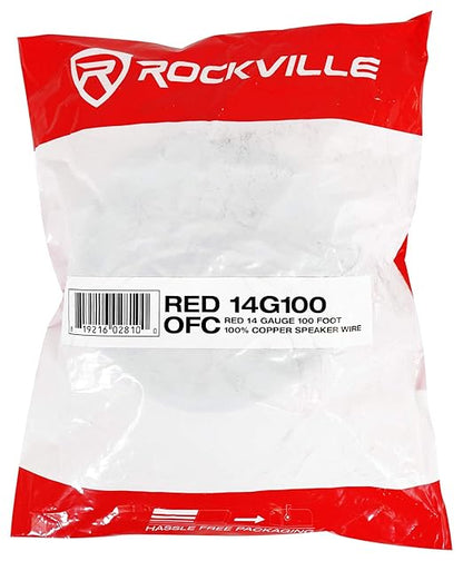 Rockville RED 14G100 14 Gauge 100 Ft Speaker Wire, 100% OFC Copper, Flexible