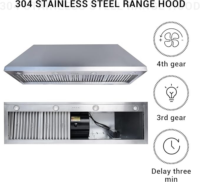CHETTO C Stainless Steel Range Hood Cover with 4-Speed Vent Hood Insert Custom Handcrafted Metal Kitchen Fan with Towel Rack LED Light 60"W x21"D x21"H White Wall Mount