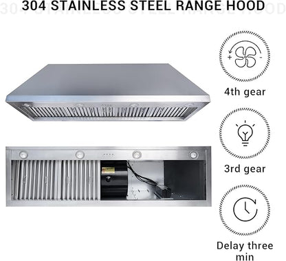 CHETTO C Stainless Steel Range Hood Cover with 4-Speed Vent Hood Insert Custom Handcrafted Metal Kitchen Fan with Towel Rack LED Light 60"W x21"D x21"H White Wall Mount