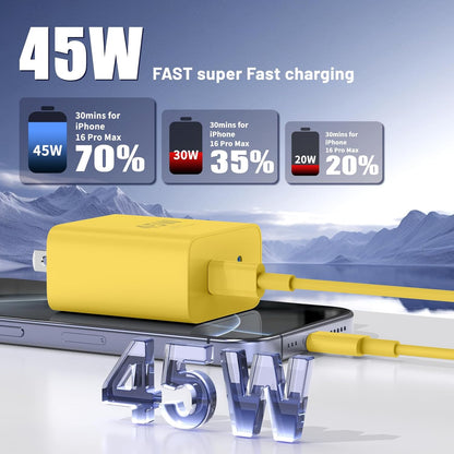 Super Fast Samsung Charger Type C,45W Dual Port USB C Fast Charger Block [2-Pack] & Extra Long 60W 3/6/6/10FT USB C Cable - PD Quick Charging 3.0 for Samsung Galaxy S25 Ultra/S24+/S23 iPhone 16