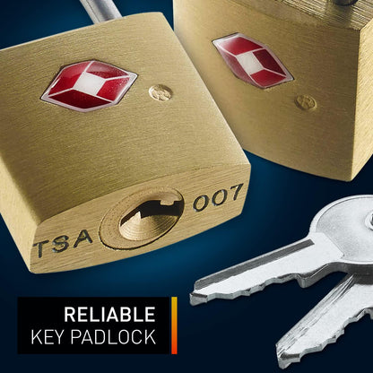 Lewis N. Clark Mini Brass Square TSA Lock + Padlock for Luggage, Suitcase, Carry On, Backpack, Laptop Bag or Purse - Perfect for Airport, Hotel, & Gym, 2 Keys Included - 3 Pack