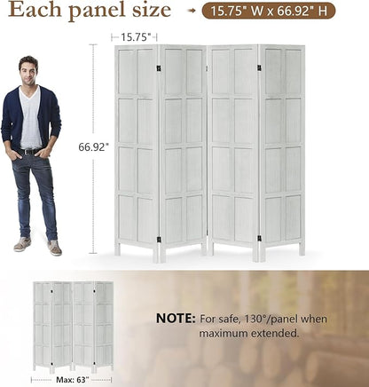 ALeesing 4 Panel Room Divider, 5.6Ft Wood Room Dividers and Folding Privacy