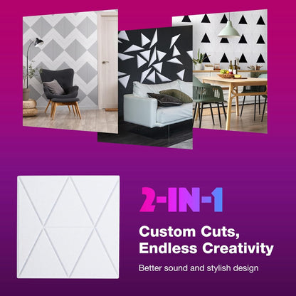 18 Pack Self-Adhesive Acoustic Panels, 12"x 12"x 0.4" Sound Absorbing Panels, High Density Square Sound Proof Noise Dampening Panels for Walls Home Studio Office, Trapezium Cutting Style, White