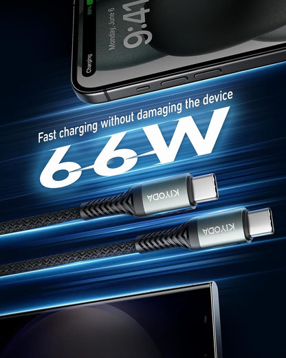 USB C to USB C Cable Coiled 3FT 2Pack, Braided Type C Charger for Car 66W Fast Charging Cord Compatible with iPhone 16 15, iPad, Samsung Galaxy, Google Pixel, Moto, LG, TCL Phones