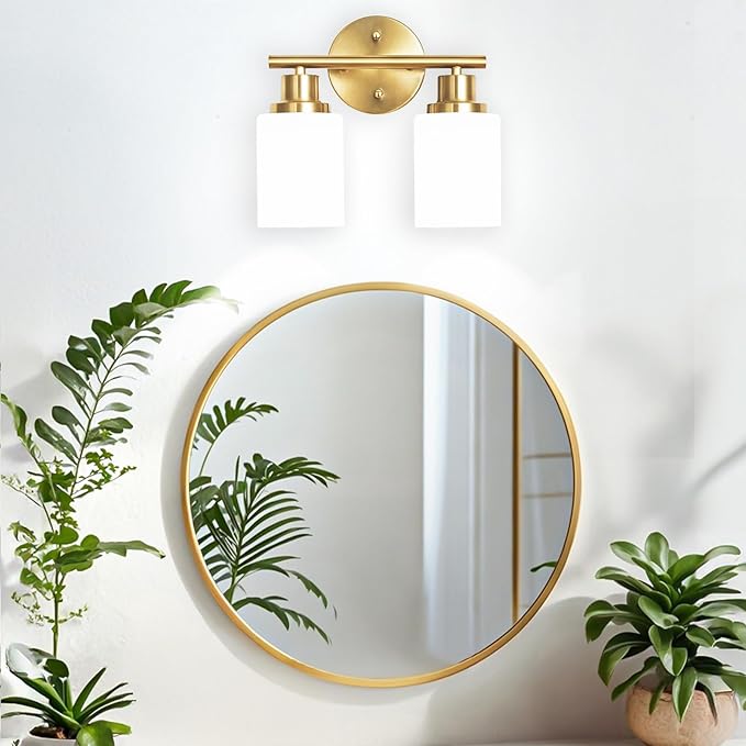 Guliaofo 2-Light Vanity Lights, Brushed Gold Bathroom Light Fixture