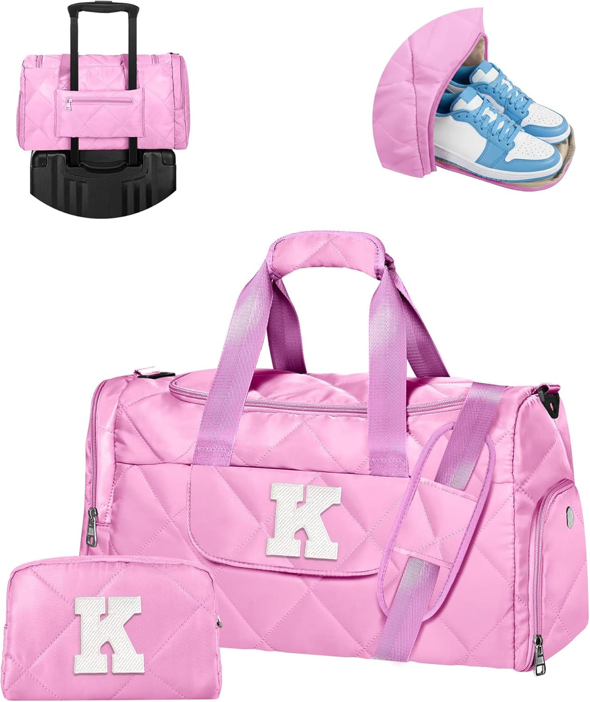 Birthday Gifts for Teen Girls Women, Initial Duffle Bag for Travel, Unique Weekender Bag with Toiletry Bag, Gym Bag with Wet Separation, Gift Idea for Christmas, Anniversary, Girls Weekend