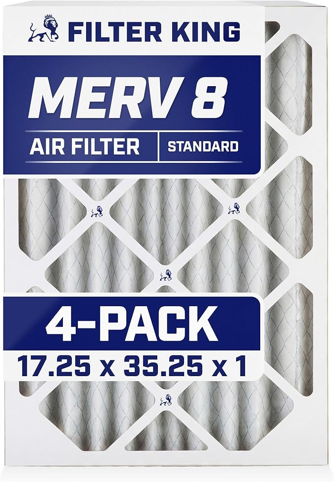 Filter King 17.25x35.25x1 Air Filter | 4-PACK | MERV 8 HVAC Pleated A/C Furnace Filters | MADE IN USA | Actual Size: 17.25 x 35.25 x .75"
