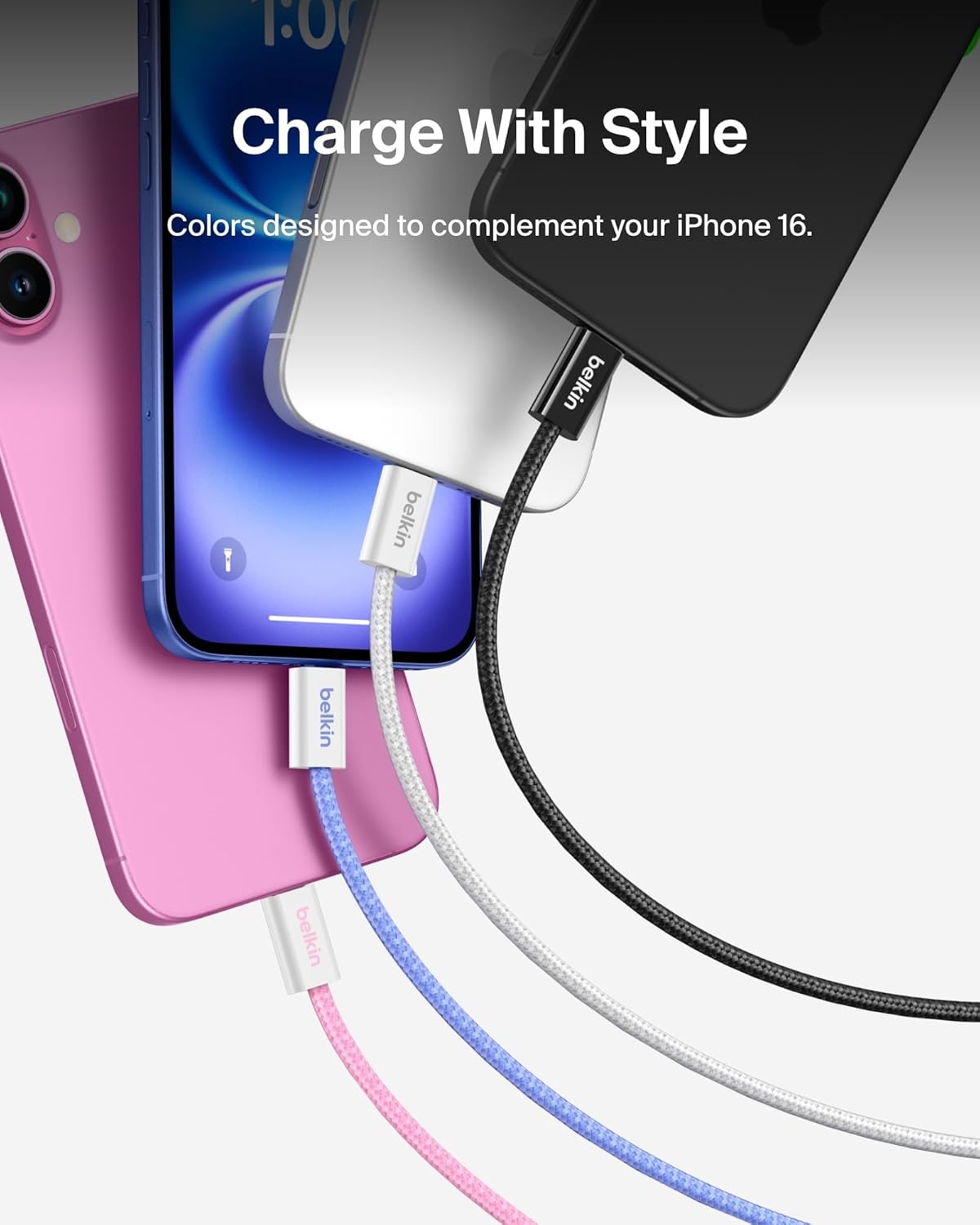 Belkin USB C to USB C Cable, 9.9ft, 60W - Type C Charger, iPhone Charger Cord, Soft, Braided, Flexible for iPhone 16, Galaxy S25, Pixel 9, Airpods, iPad Pro, Tablet & More, Travel Essentials - Black