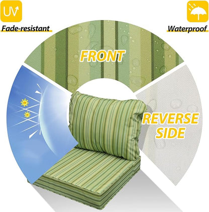 AAAAAcessories Outdoor Seat Cushions for Chairs, Fade-Resistant, Waterproof Patio Furniture Replacement Cushions, 20" x 18" x 3" + 20" x 17", Mossy Forest Stripe