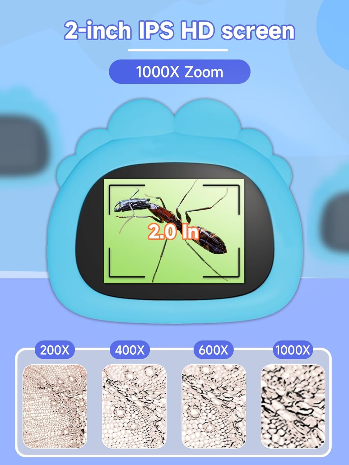 acoath kids handheld digital miniscope 1000x magnification portable 2.0 inch screen