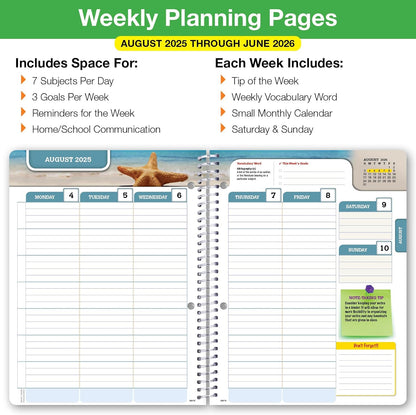 Global Datebooks Dated Middle School or High School Student Planner for Academic Year 2025-2026 Includes Ruler/Bookmark and Planning Stickers (Matrix Style - 7"x9" - Rainbow Silhouette)