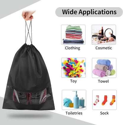 20 Pack Shoe Bags for Travel, Large Travel Shoe Bags for Packing with Clear Window, Dustproof Drawstring Travel Shoe Storage Bags Travel Essentials for Men & Women, Black (20, Black)