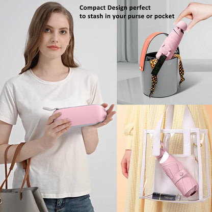 BAODINI Travel Essentials Mini Umbrella for Purse With Case Small Compact UV Sun Protection Lightweight Tiny Pocket Manual Open Close Umbrella for Women Kids and Men Fit Purse Backpack