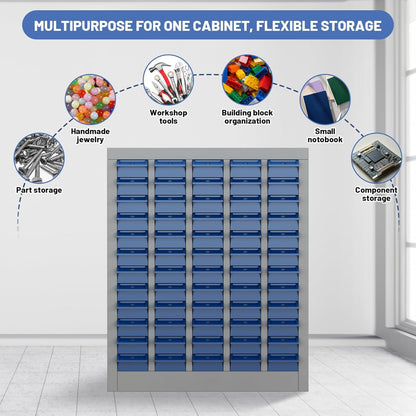 60-Drawer Parts Storage Cabinet, Multi-Purpose Organizer for Screws, Bolts, Nails, Craft Supplies, Legos, Tools, Compact Plastic Drawer Unit, Hardware Organizer for Garage, Workshop, Classroom