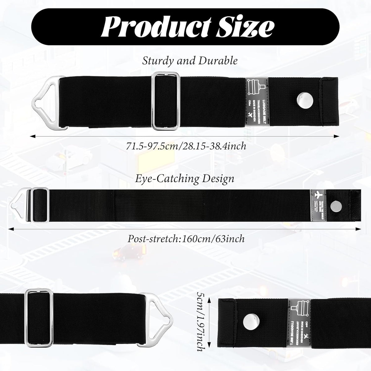 2-in-1 Luggage Straps for Suitcases for Add a Bag, Adjustable Travel Luggage Belt Strap with Alloy Buckle Elastic Belts for Carry On Bag