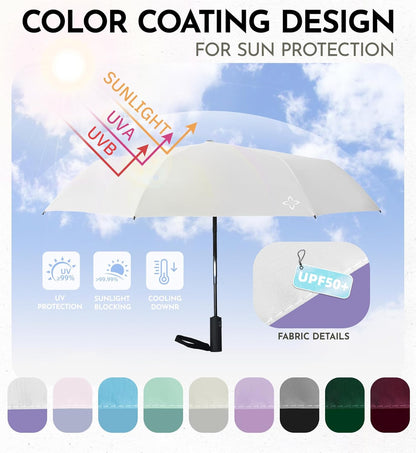 UV Travel Umbrella for Sun Protection & Rain, Compact Windproof Folding, Refined craftsmanship, Auto Open/Close, 43" Canopy with color coating, UPF 100+ UV Blocking, TSA Approved