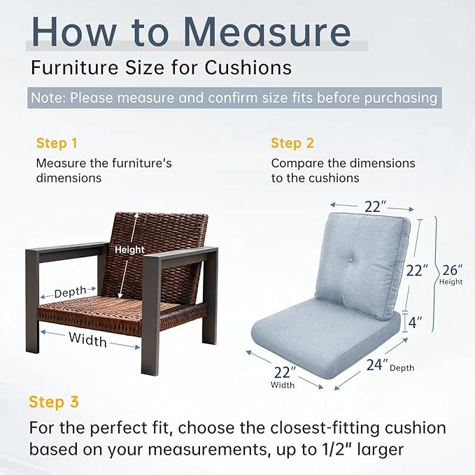 Belord Luxury 4" Thick Outdoor Cushion 2 Set - 22 x24 Inch 28D Sponge Filling Fade-Resistant Chair Cushion, Spill Proof Removable Patio Furniture Replacement Cushions for Sofa Bench Swing - Baby Blue