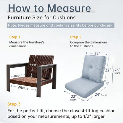 Belord Luxury 4" Thick Outdoor Cushion 2 Set - 22 x24 Inch 28D Sponge Filling Fade-Resistant Chair Cushion, Spill Proof Removable Patio Furniture Replacement Cushions for Sofa Bench Swing - Baby Blue
