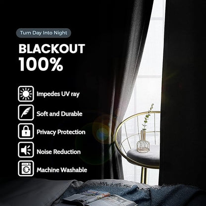 SimpleHome 100% Blackout Curtains for Bedroom,Thermal Insulated Black Grommet Window Drapes Room Darkening Curtains for Living Room with Black Back,52 x 54 Inch,2 Panels