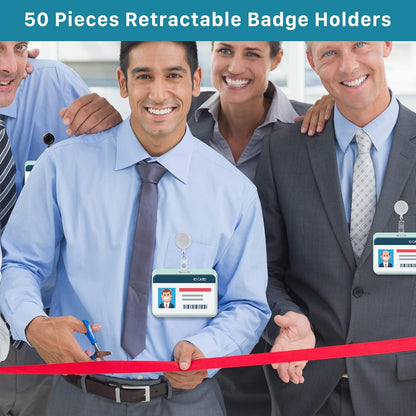 50 Pack Retractable Badge Reels,Retractable Badge Holder Reels with Belt Clip,Badge Reel Clips Holder for Hanging ID Card Key Chain Doctor Nurse Teachers Students Office Workers (White)