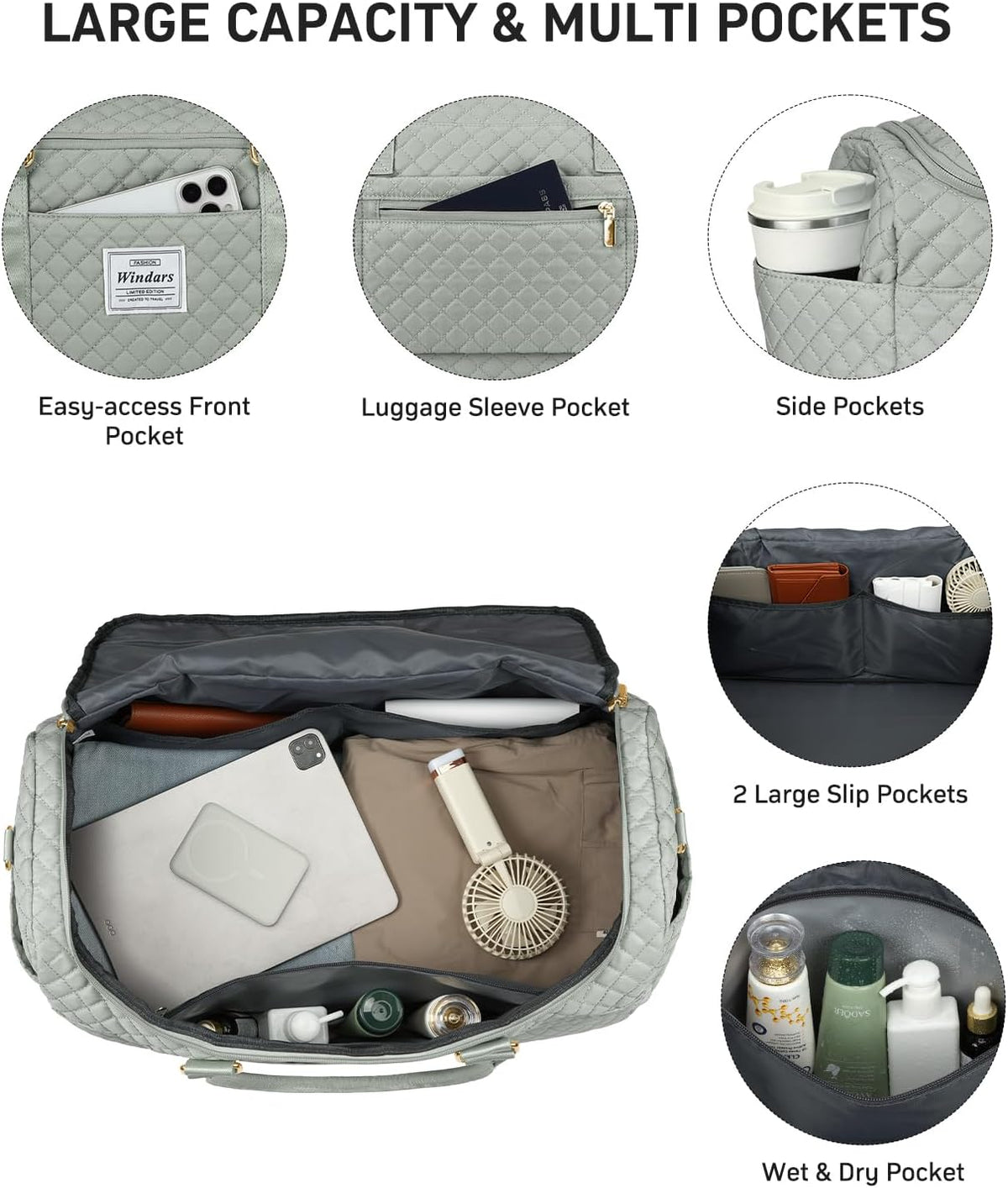 Travel Duffle Bag, Weekender Bags for Women with Shoe Compartment, Overnight Bag with Toiletry Bag, Carry On Duffel Bags For Airplanes, Yoga Gym Duffel Bag, Dark Green