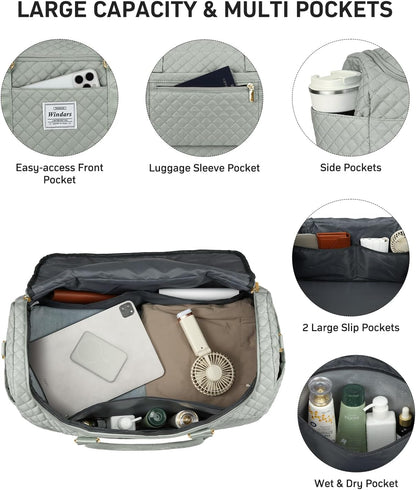 Travel Duffle Bag, Weekender Bags for Women with Shoe Compartment, Overnight Bag with Toiletry Bag, Carry On Duffel Bags For Airplanes, Yoga Gym Duffel Bag, Dark Green