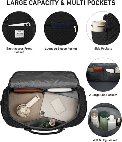Travel Duffle Bag, Weekender Bags for Women with Shoe Compartment, Overnight Bag with Toiletry Bag, Carry On Duffel Bags For Airplanes, Yoga Gym Duffel Bag, Black