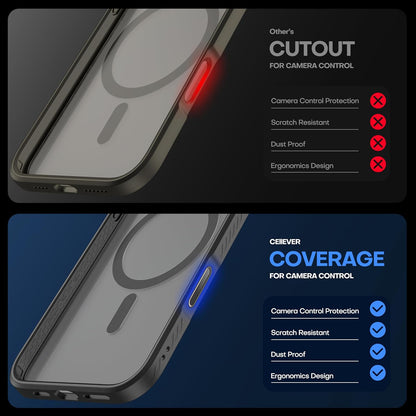 CellEver Strong Magnetic for iPhone 16 Pro Max Case with Camera Control Capture Button [Camera Protection] [Military Drop Protection] [Compatible with MagSafe] Slim Translucent Matte Cover, Black