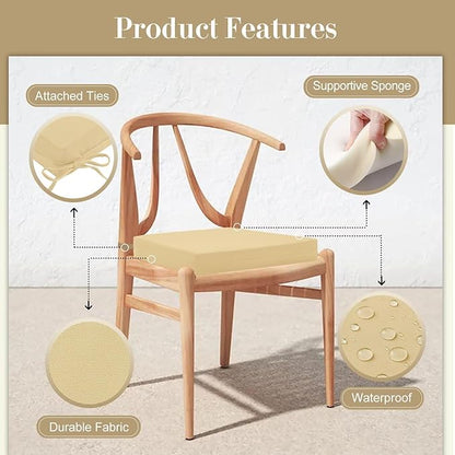Cozyide Outdoor Chair Cushions, Waterproof Patio Seat Cushions with Adjustable Straps, Square Corner Patio Chair Cushions for Garden, Khaki, 18.5x16x3 Inch (Pack of 4)