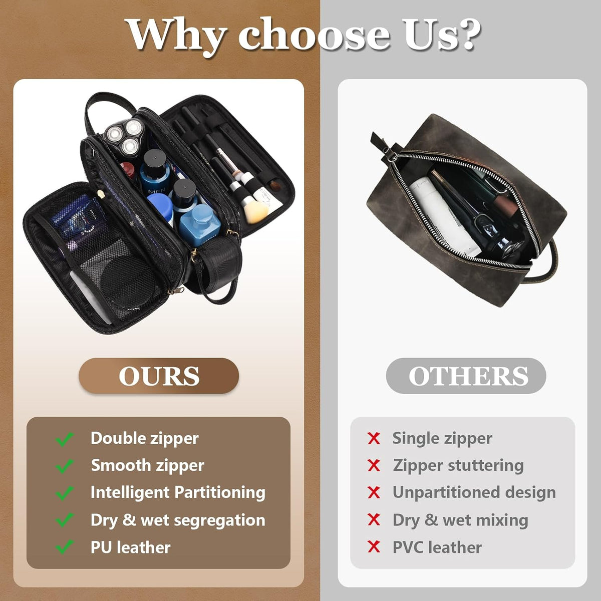 Travel Toiletry Bag for Men,Mens Shaving Bags for Toiletries,Men's Toiletry Travel Bag Leather,Personalized Travel Essentials,Birthday Gifts For Men,Black- L