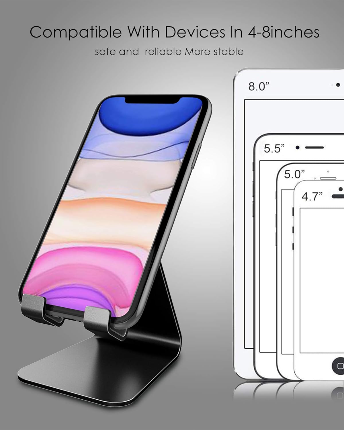 CreaDream Cell Phone Stand, Cradle, Holder, Aluminum Desktop Stand Compatible with Switch, All Smart Phone, iPhone 11 Pro Xs Max Xr X Se 8 7 6 6s Plus SE 5 5s-Black