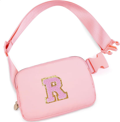 Personalized Belt Bag for Women Girls - Fashion Mini Waist Packs with Adjustable Strap - Trendy Travel Fanny Pack Crossbody Bags with Initial Letter - Teen Gifts | Peach,R