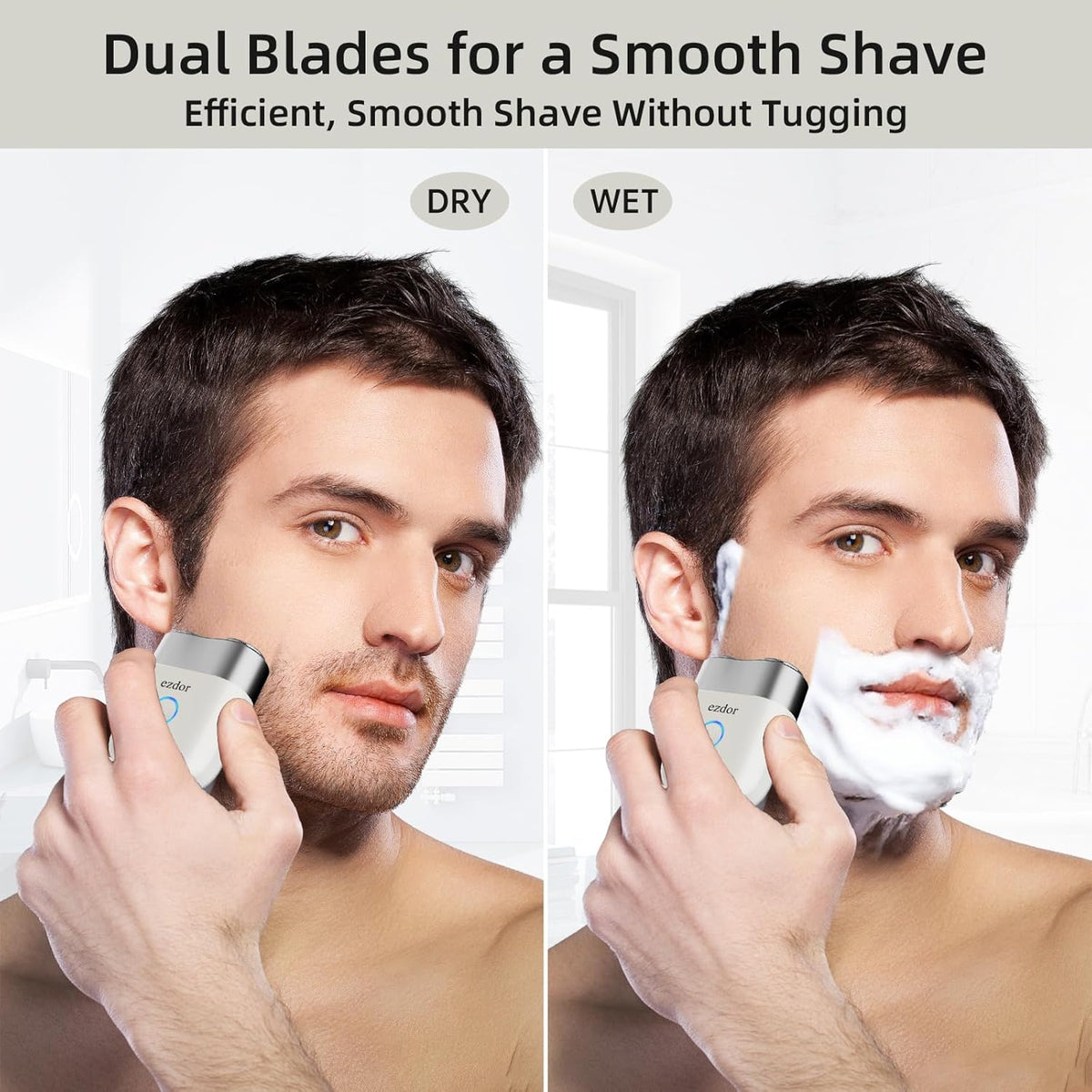 Mini Electric Shaver,Electric Razor for Men,Portable Alloy Razor, USB-C Rechargeable, Dual Blade, Wet & Dry Shaving, IPX7 Waterproof, Detachable & Easy Clean, White