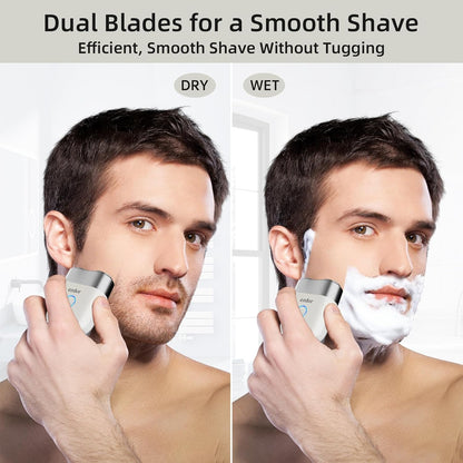 Mini Electric Shaver,Electric Razor for Men,Portable Alloy Razor, USB-C Rechargeable, Dual Blade, Wet & Dry Shaving, IPX7 Waterproof, Detachable & Easy Clean, White