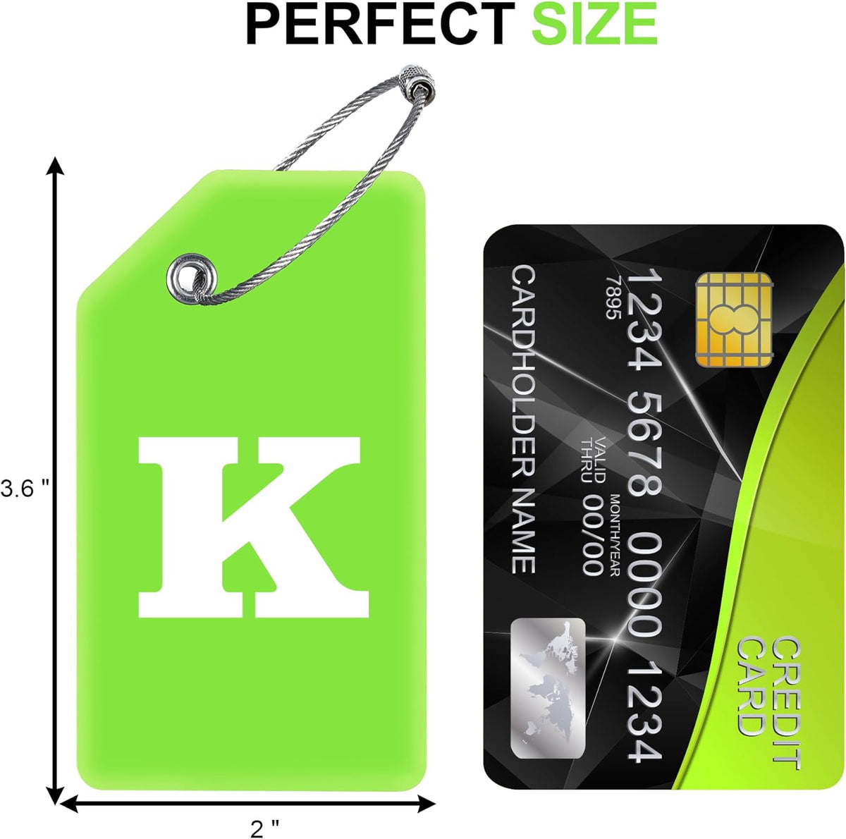 Gostwo 2 Pack Silicone Luggage Tags for Suitcases, 26 Initial Letter Baggage Labels Handbag School Bag Suitcase Instrument Tag with Stainless Steel Loop(Green)(Letter K)