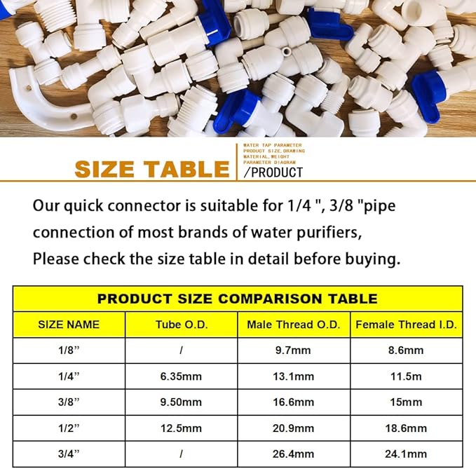 YZM Quick Connect fittings RO Water Filters (5, Elbow, 3/8" Male x 1/4" OD tube)