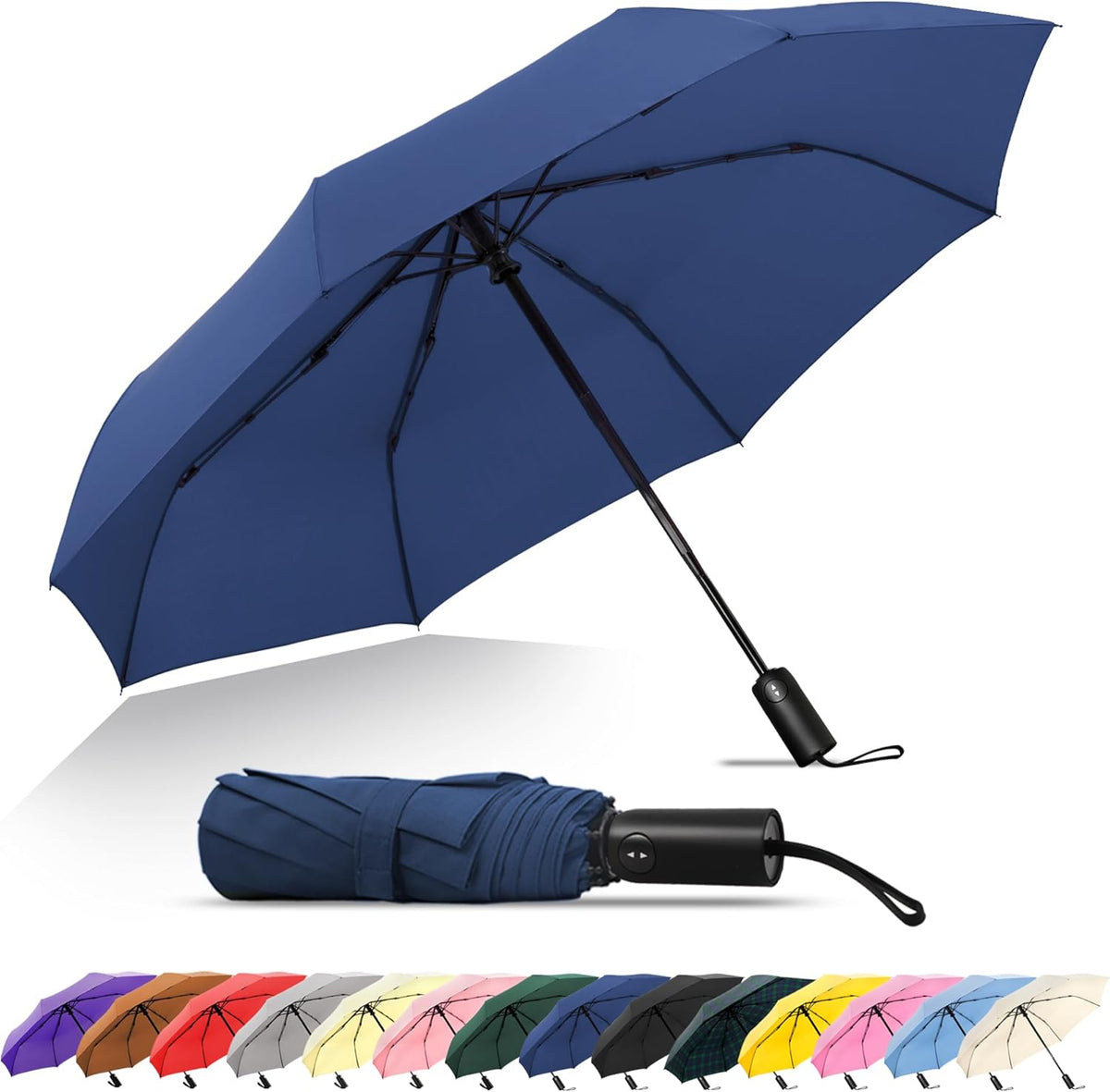 SoulRain Travel Umbrella - Compact Umbrella for Rain - Perfect Large Auto Folding Umbrella - Ideal Car umbrella, Small umbrella, and Travel Companion