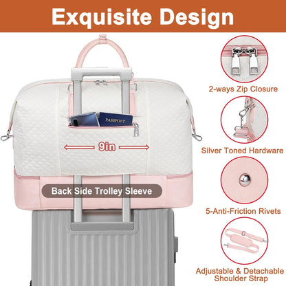 Travel Weekender Bag for Women, Overnight Bag with Shoe Compartment Oversized Travel Duffel Bag Carry On Tote 21"